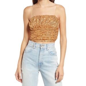 Free People Ta Da Gold Sequin Crop Top NYE Shiny Size M